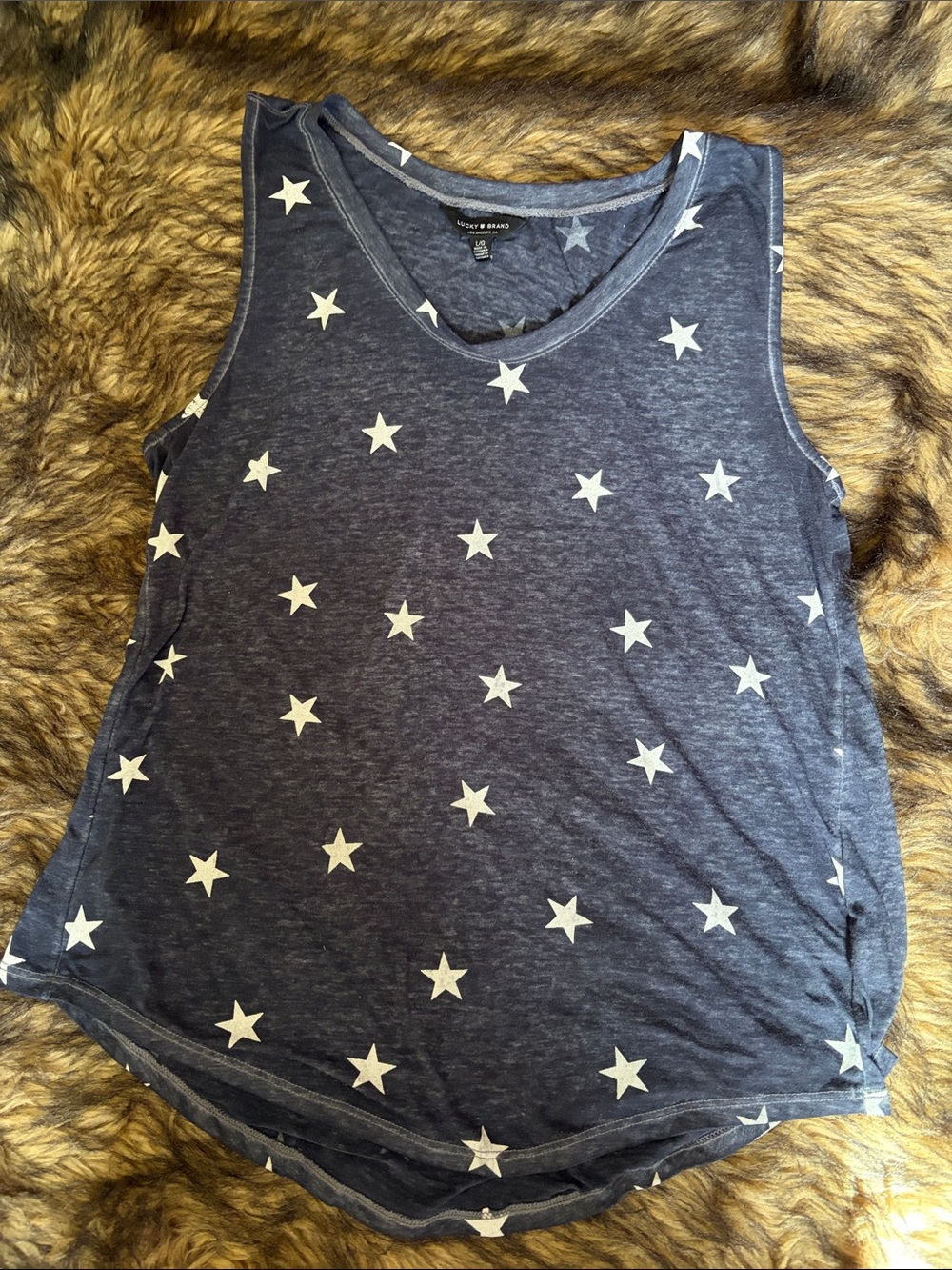 Lucky Brand heathered Navy Blue Star Tank Top Size Large